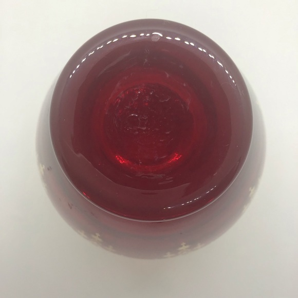 Ruby Red Hand Blown Vecchia Italian Glass Vase W Gold Gilt Design 5” Bohemian - Picture 6 of 9